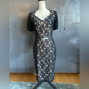 NWT. Size6. Ava & Aiden Black Lace Nude Illusion Sheath Dress